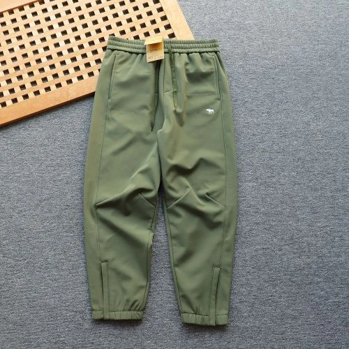 秋冬新款刺绣男士加绒休闲裤保暖日式户外软壳冲锋裤防水束脚长裤