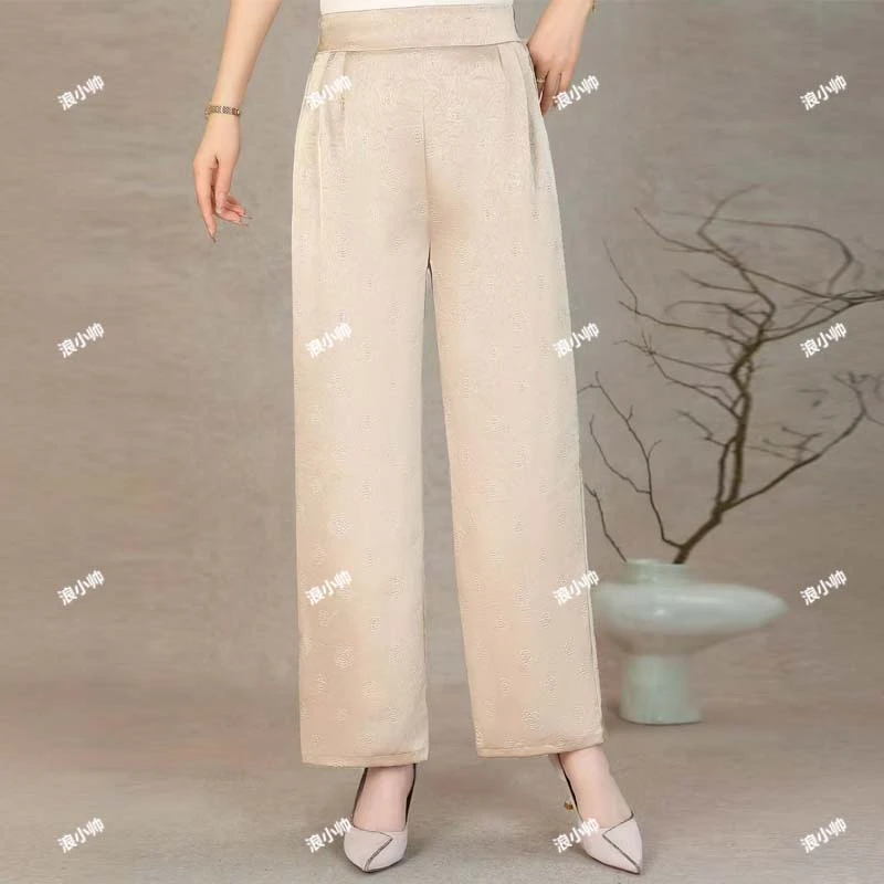 5921高腰休闲宽松垂感提花直筒裤（防勾丝）