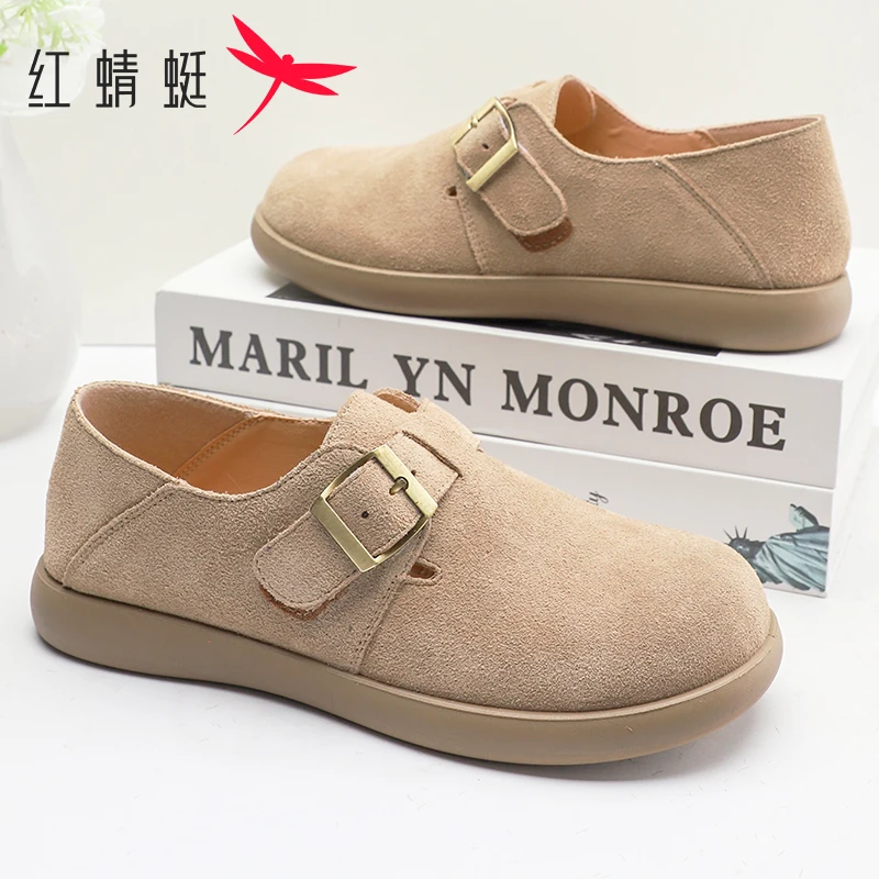 红蜻蜓春秋时尚休闲百搭真皮软底商务平底舒适春季学生防滑女鞋