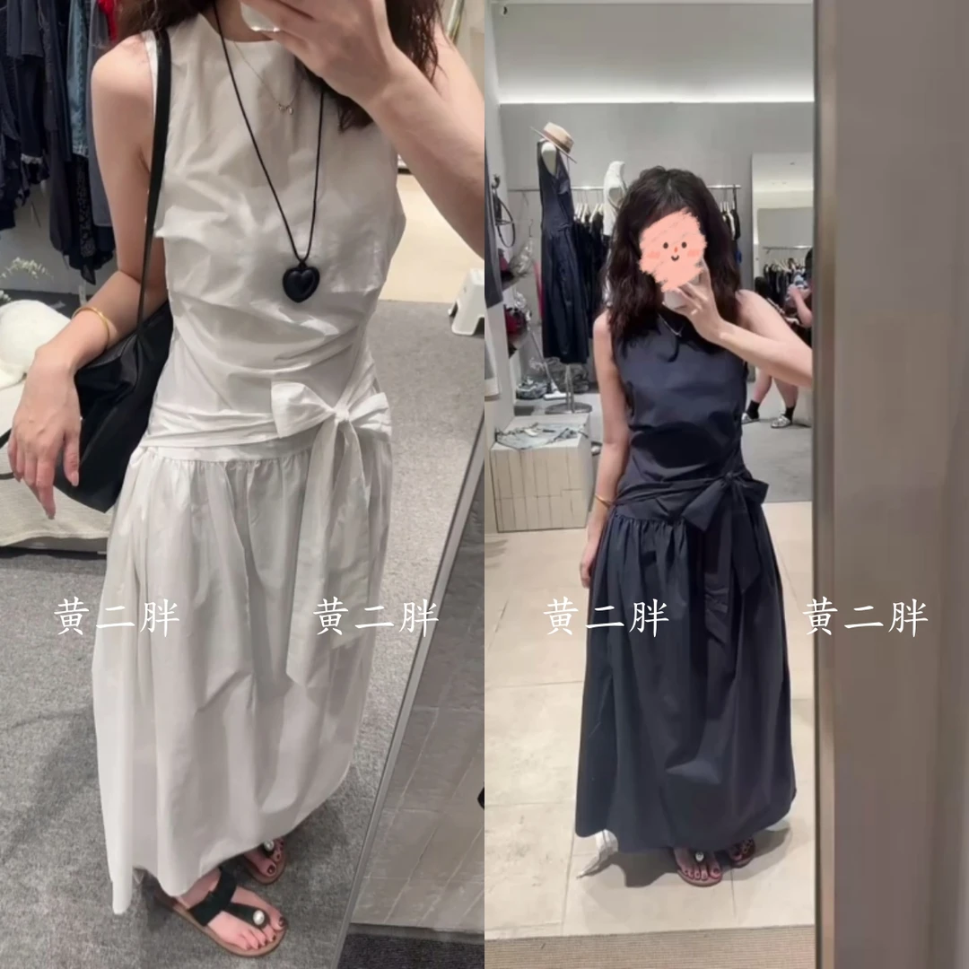 设计感重工白月光连衣裙女夏季新款无袖圆领背心裙花苞气质长裙子