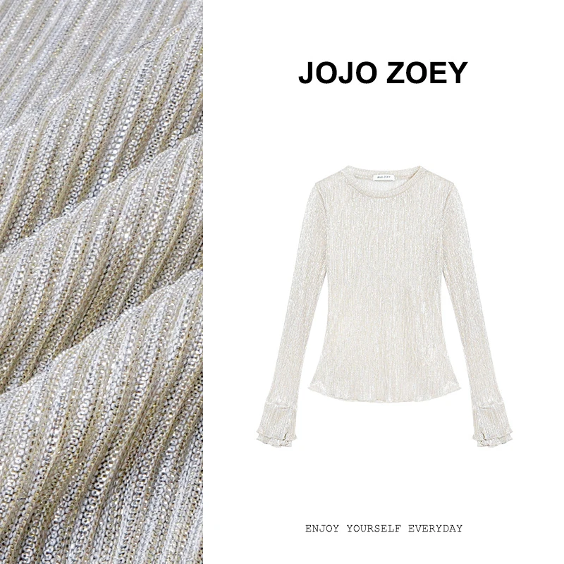 JOJO ZOEY【清仓NO退换】致柔秘韵~圆领打底衫微透纯色上衣cx-8146
