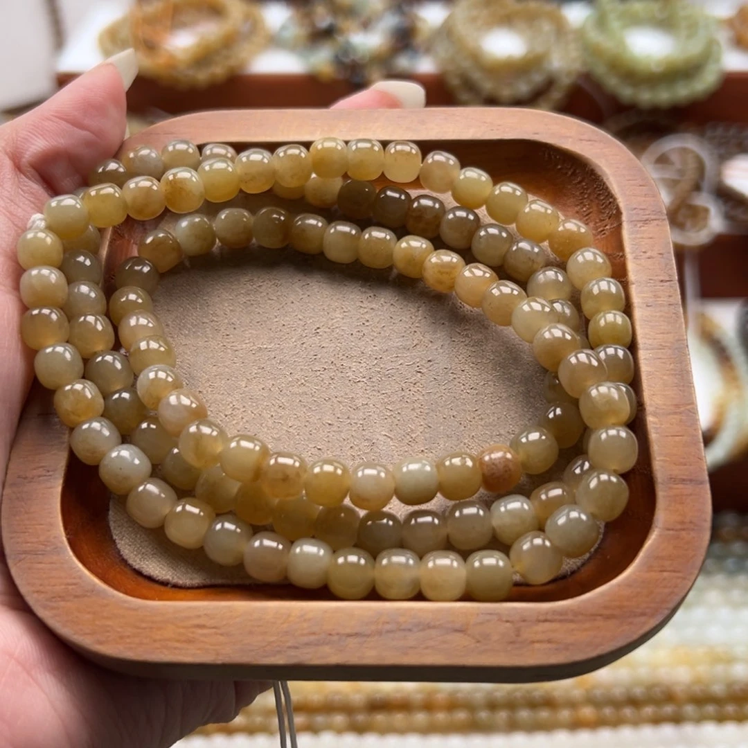 毛衣链未镶嵌和田玉珠串6*7mm