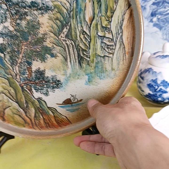 盘精****歌景德镇手绘釉下彩手绘