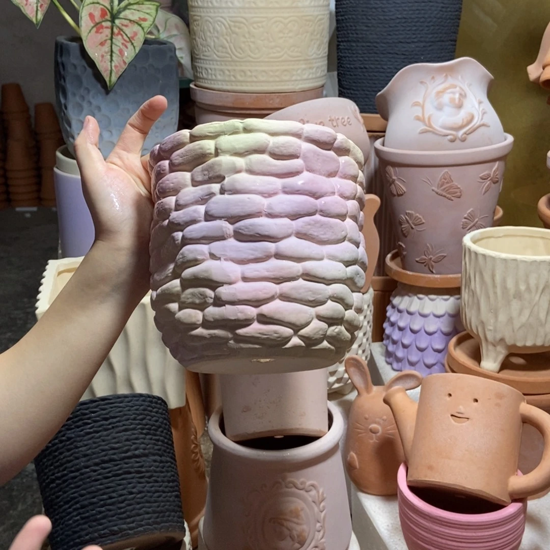 15×15彩色石头盆 粗陶1个