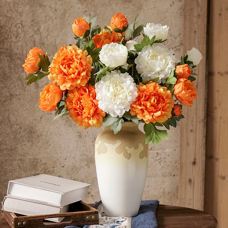 高档牡丹花仿真花客厅假花装饰花摆件餐桌花塑料花干花插花摆设
