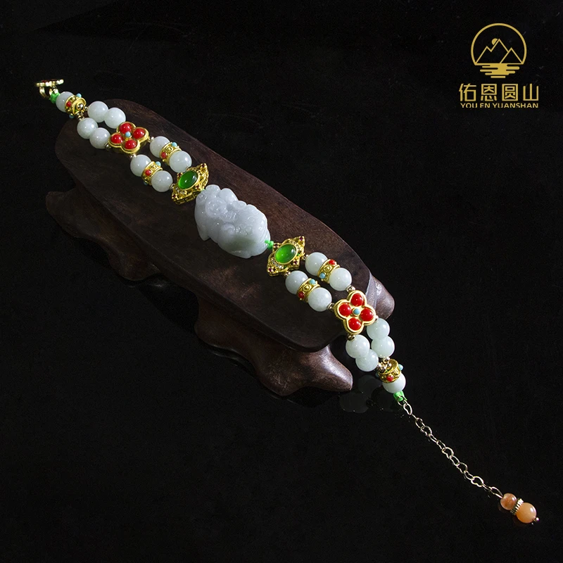 【四通八达】天然缅甸A货翡翠貔貅宫廷风玉石手链