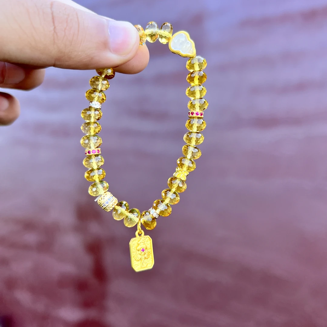 非金属玻璃手链 五臺（财华横溢）多切面黄水葫芦手链