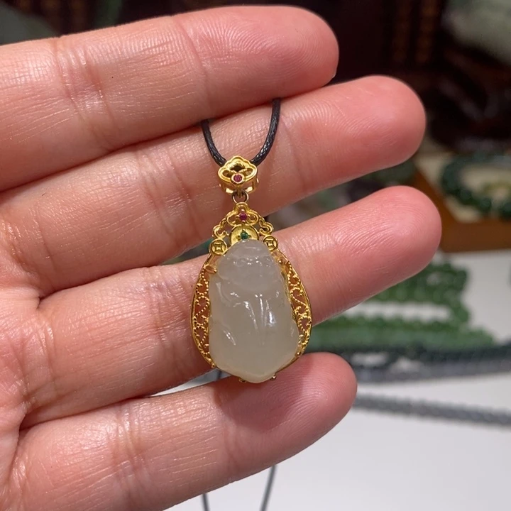 和田玉银S925镀金镶嵌颈饰