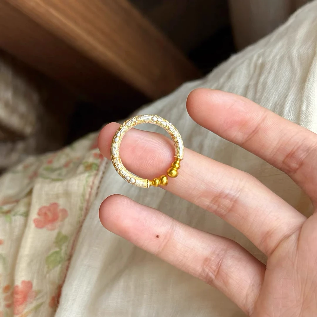 足银戒指 小花笺 银奶奶足银999.9新中式樱花珐琅彩银戒指