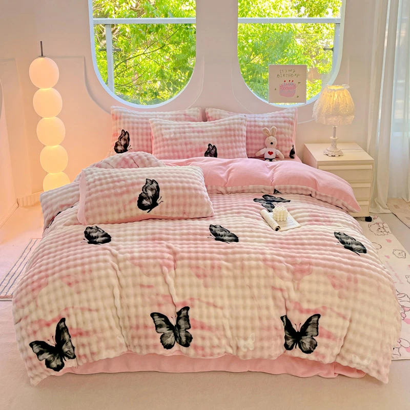 【香玉专属】冬季加厚立体泡泡绒牛奶绒四件套