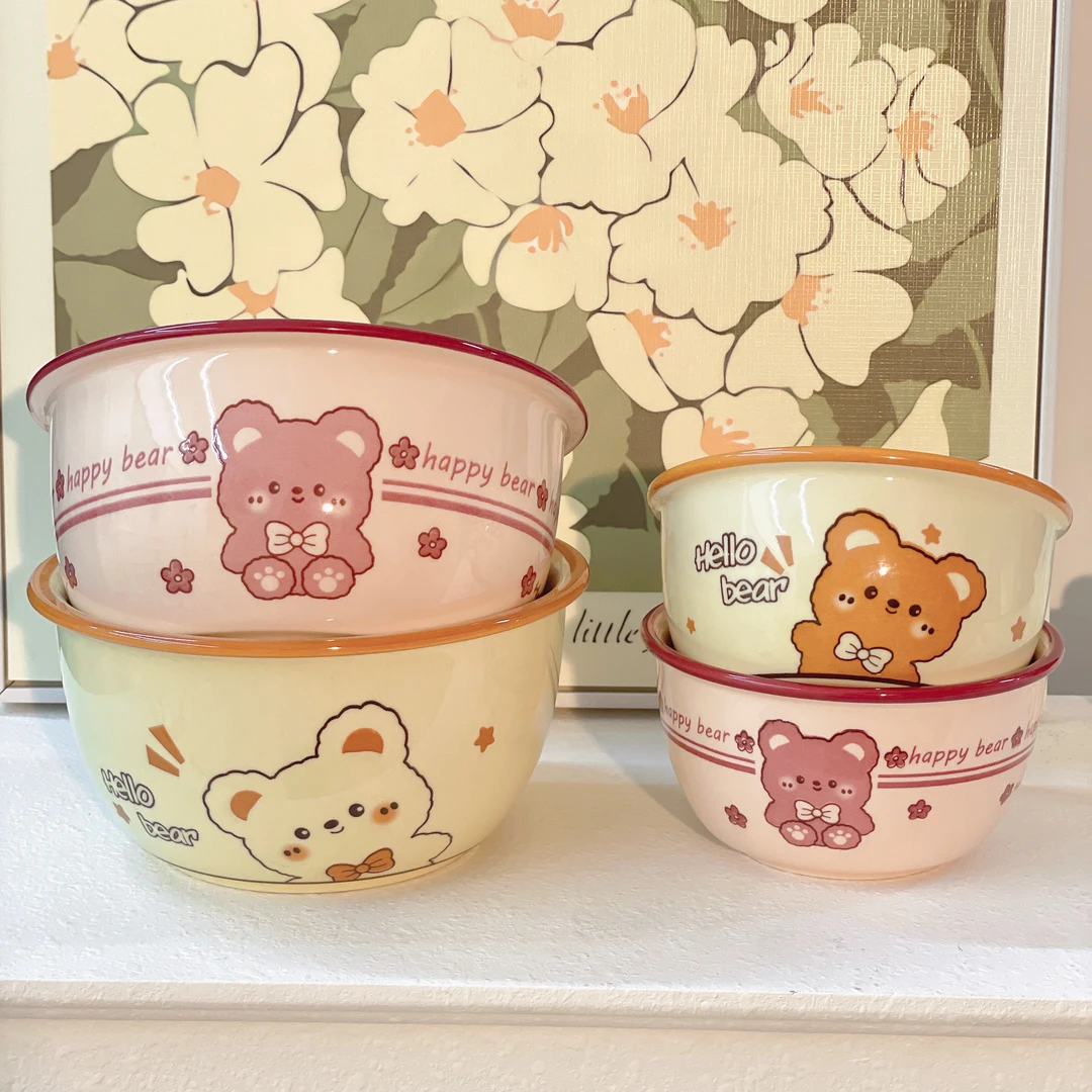 【萌小熊】2面碗2米饭碗创意组合大容量辅食碗陶瓷学生宿舍碗