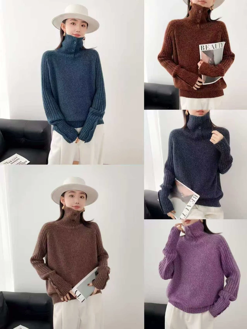 2025新款上新修身型女针织花纱高领衫网红纯色晚宴场合女装