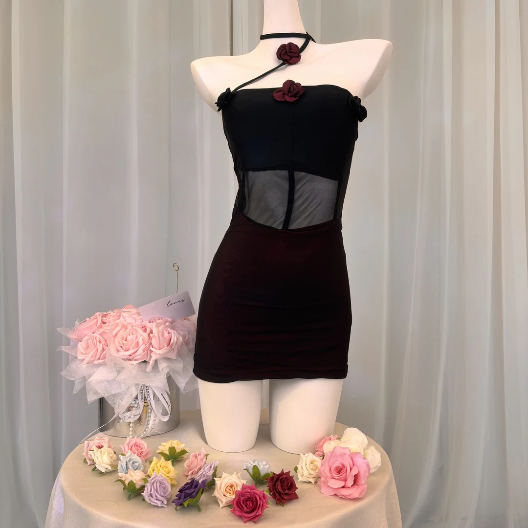 80-200斤性感挂脖带胸垫连衣裙心机辣妹风高腰修身显瘦包臀睡裙11