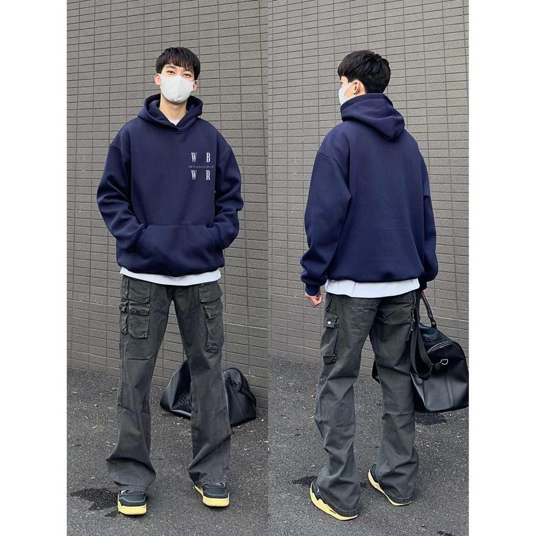 美式简约ins风字母印花宽松连帽卫衣男女秋冬季休闲百搭情侣上衣