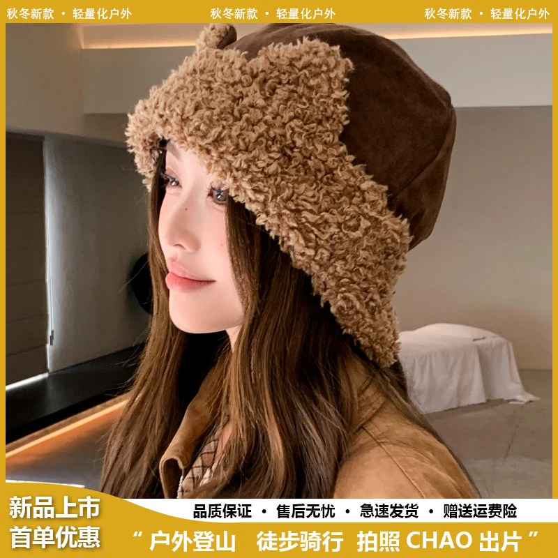 2025冬季新款可爱猫耳毛绒雷锋帽子女大头围显脸小保暖护耳套