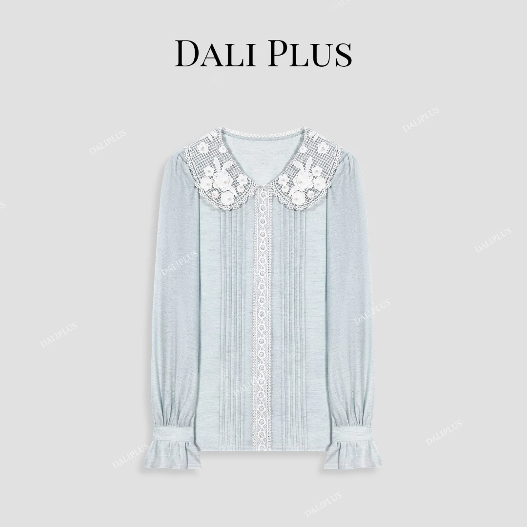 DALI PLUS工艺款立体花朵镂空娃娃领气质甜美风长袖衬衫-D5MM2004