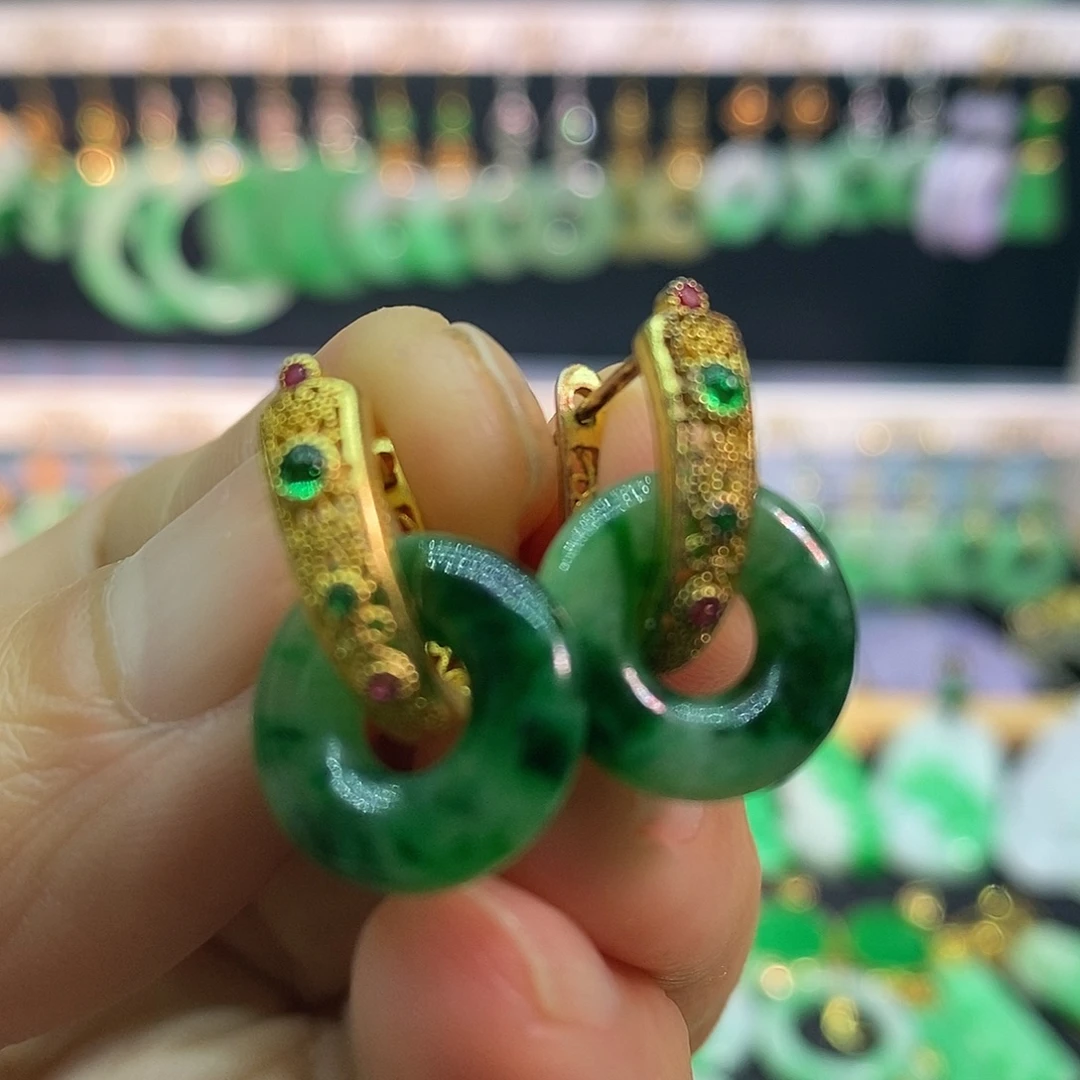 翡翠银S925镀金镶嵌耳饰耳饰