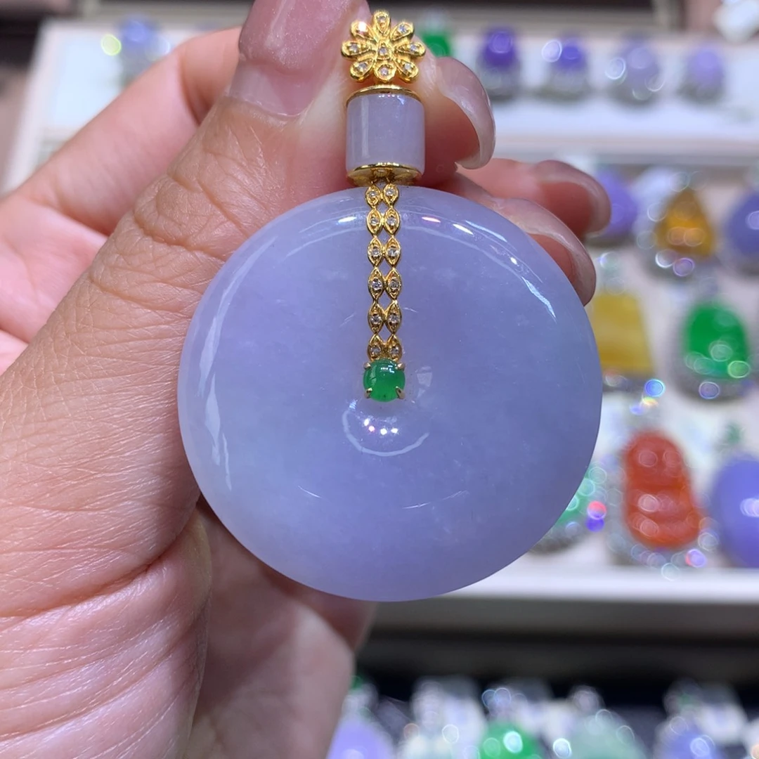 吊坠(不含链)18K金镶嵌翡翠