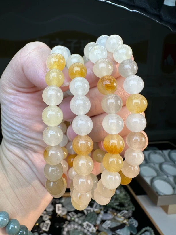 天然石英质玉金丝玉桃花酿手串渐变