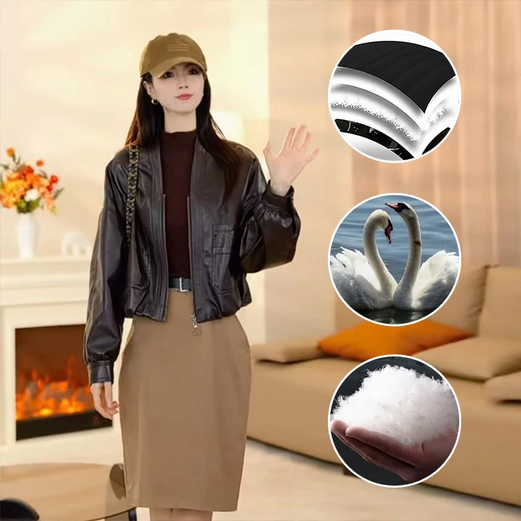 真皮皮衣女外套宽松绵羊皮（白鸭绒）LFR-303#羽绒