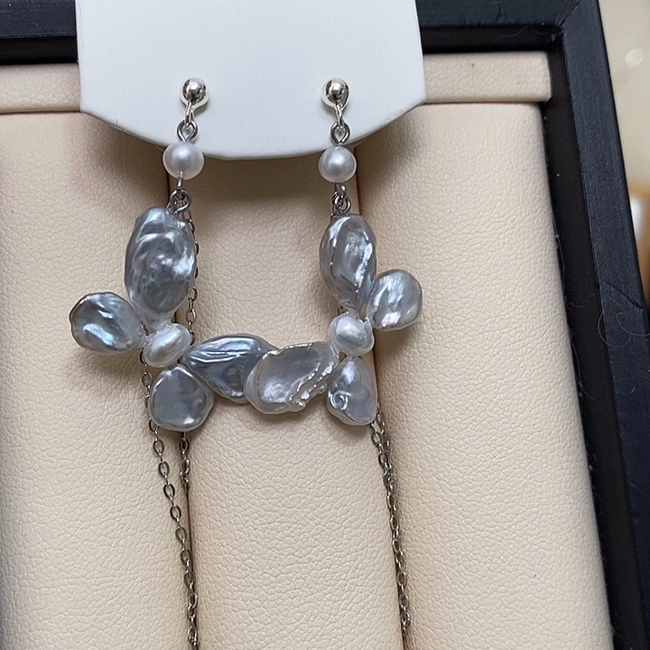 925银蓝血蝴蝶流苏耳钉