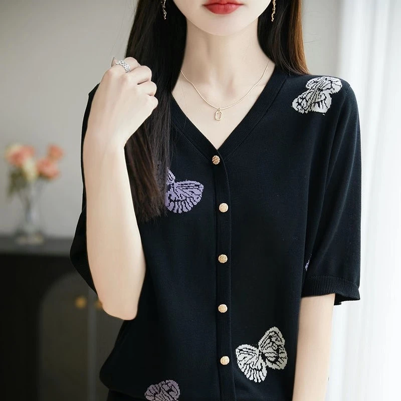 夏季春季夏短袖女常规款莱赛尔天丝假开衫薄款休闲风