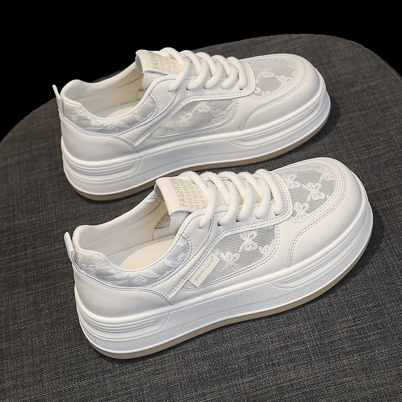 小白鞋女单网透气厚底4.5cm夏季休闲女鞋新款时尚韩版百搭板鞋