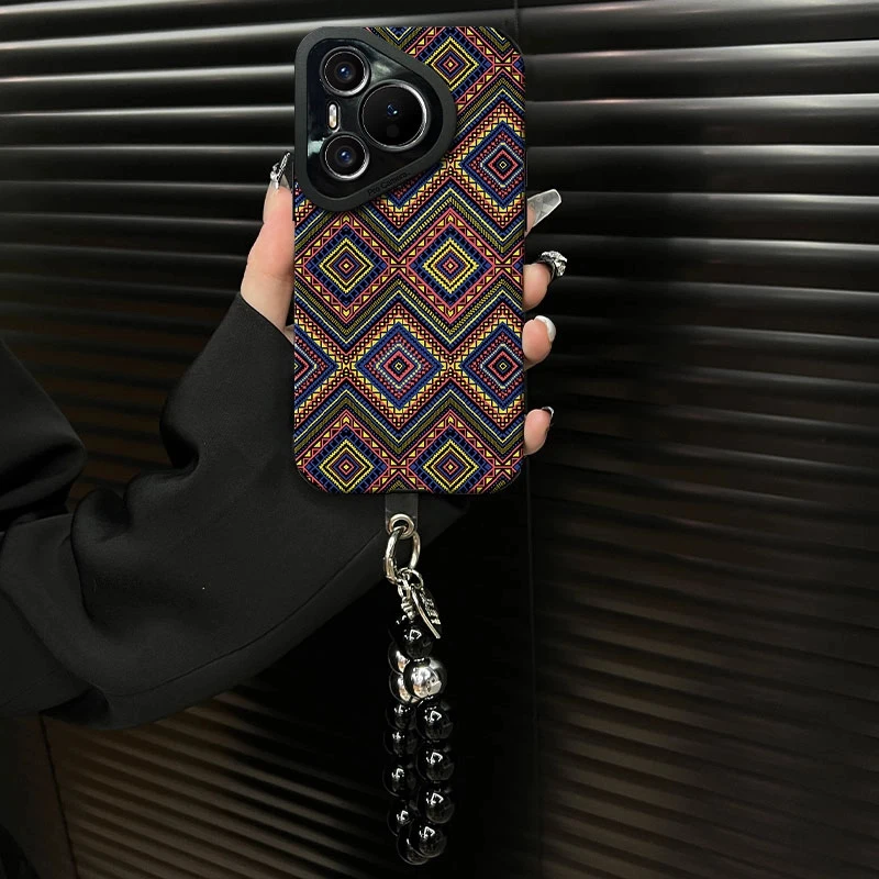 适用【华为pura70pro+】复古菱格花纹ins风小羊皮创意网红手机壳女