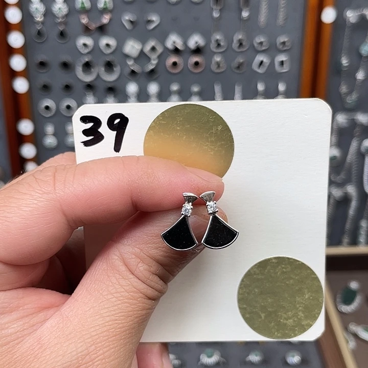 翡翠耳饰银S925镶嵌39翡翠