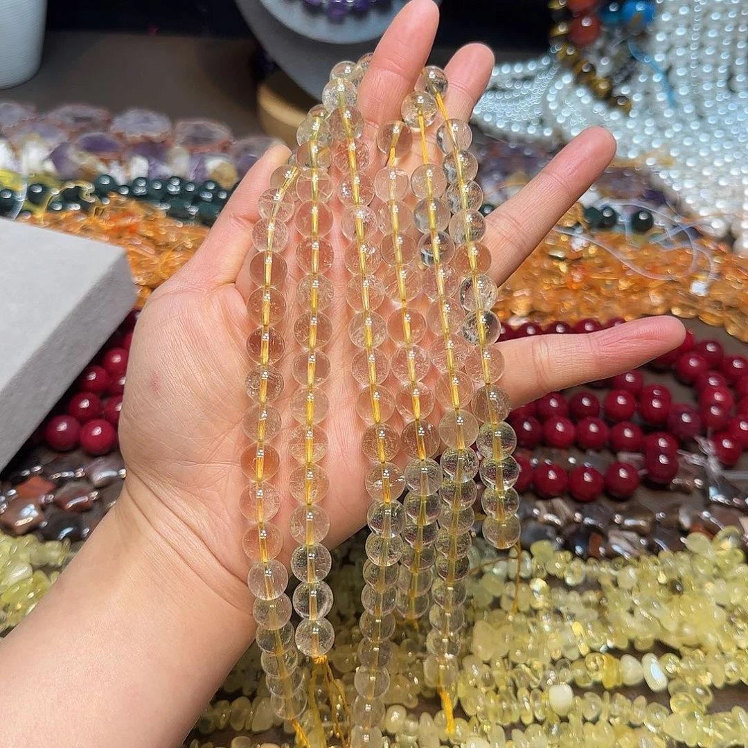 玛瑙/玉髓合金珠宝半成品黄水晶10mm一条