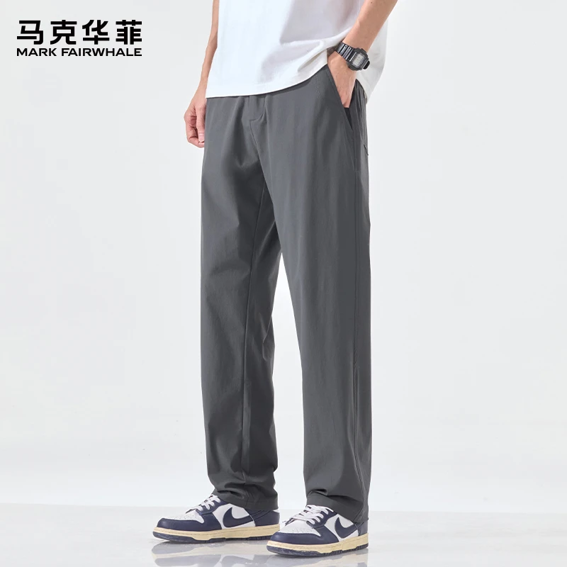 马克华菲夏季薄款冰丝休闲裤男士新款宽松直筒男裤百搭凉感西裤子