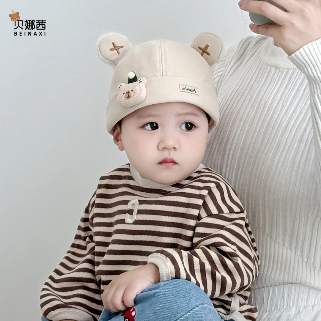 Beinaqian/贝娜茜婴儿帽子宝宝韩版瓜皮帽婴幼儿套头帽地主帽冬季