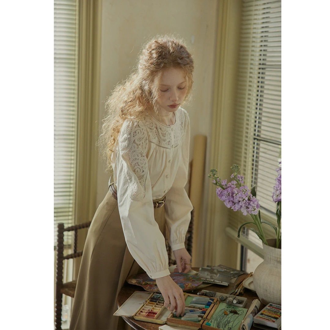 cpaia茜派雅 “镂空爱德华”古典刺绣古着衬衫女法式【无运费险】