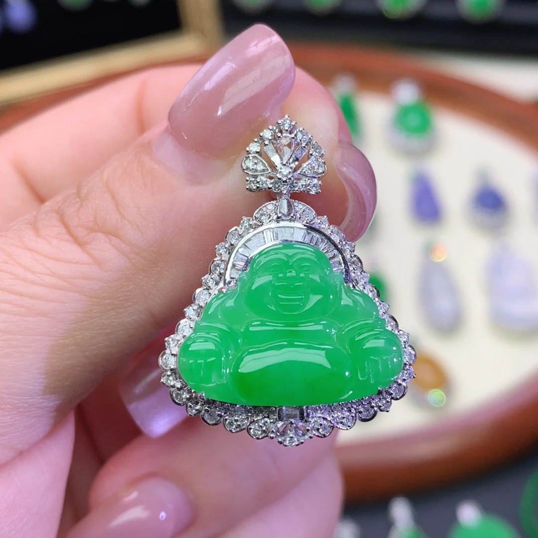 翡翠18K金镶嵌吊坠(不含链)