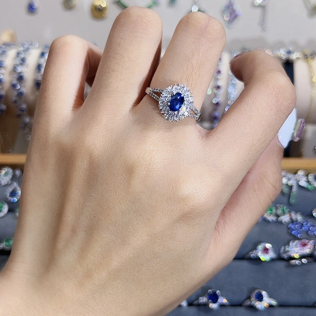 蓝宝石戒指银S925镶嵌芝*