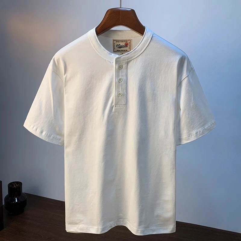 U&PURA纯棉夏短袖T恤男纯棉宽松半开衫休闲白色潮流时尚休闲百搭