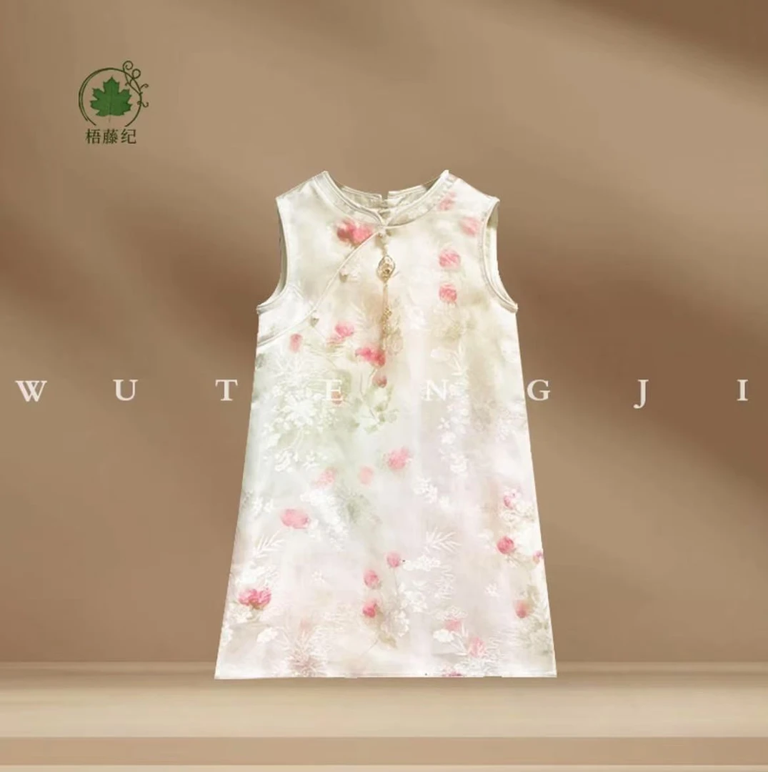 现货【100木薯丝】【百汇】2025夏季新国风女童云竹花草绣草莓25XT737