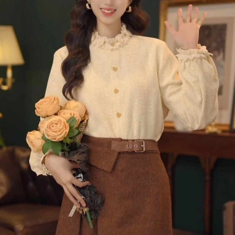 【暖花甜茶​​】复古港风秋冬厚款休闲百搭衬衫上衣