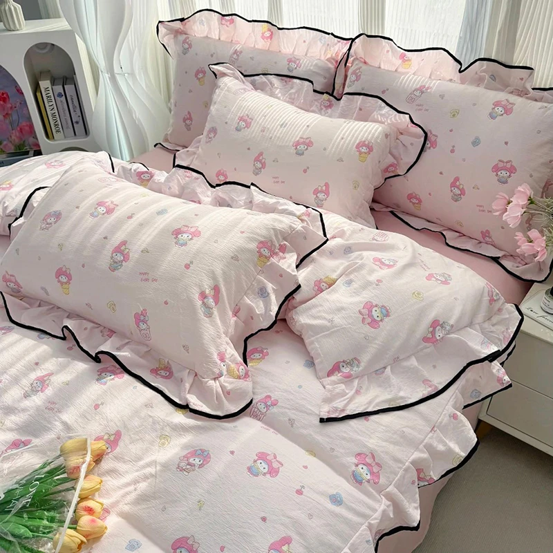 猫咪日记少女心卡通印花秋冬加厚水洗棉四件套小碎花床单宿舍床品