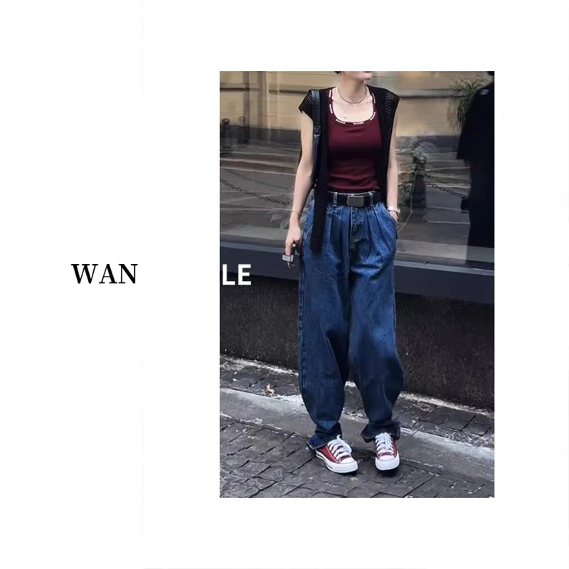 2025秋季新款高腰显瘦大码胖妹妹阔腿显瘦遮胯松弛感休闲牛仔裤子