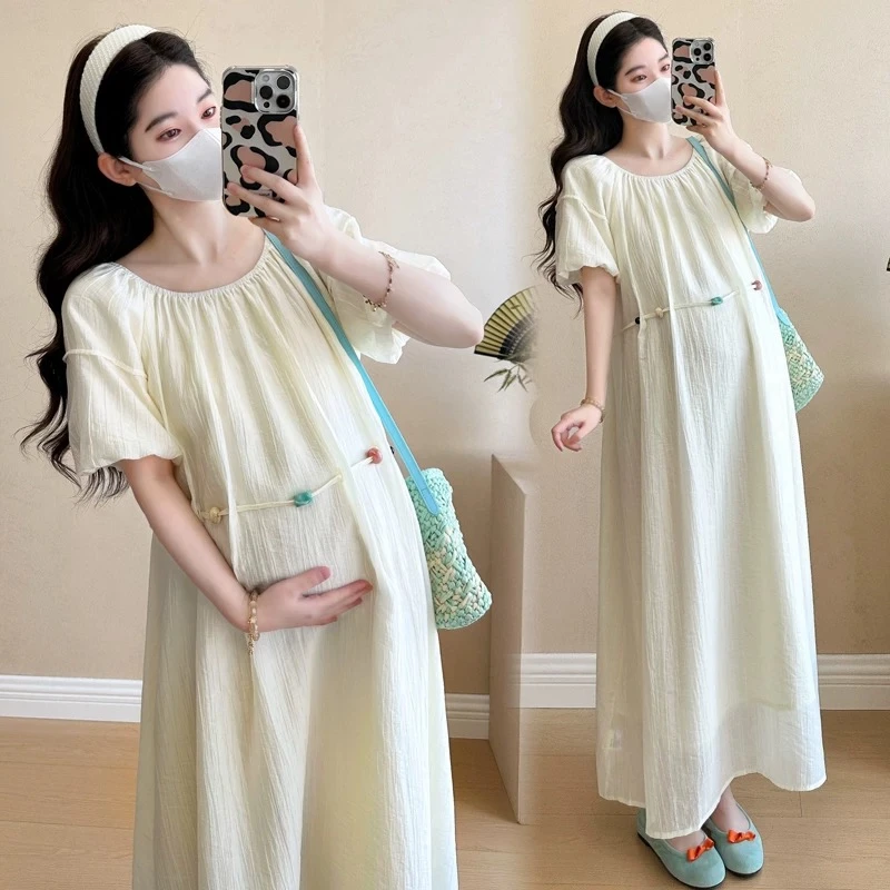 孕妇连衣裙新款夏季短袖大码薄款法式甜美减龄宽松遮肉853