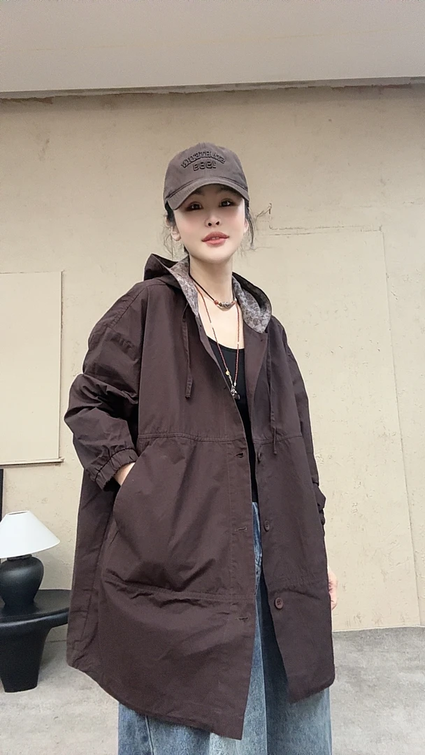 【冰冰一号店】1392#春款连帽中长外套精品休闲百搭