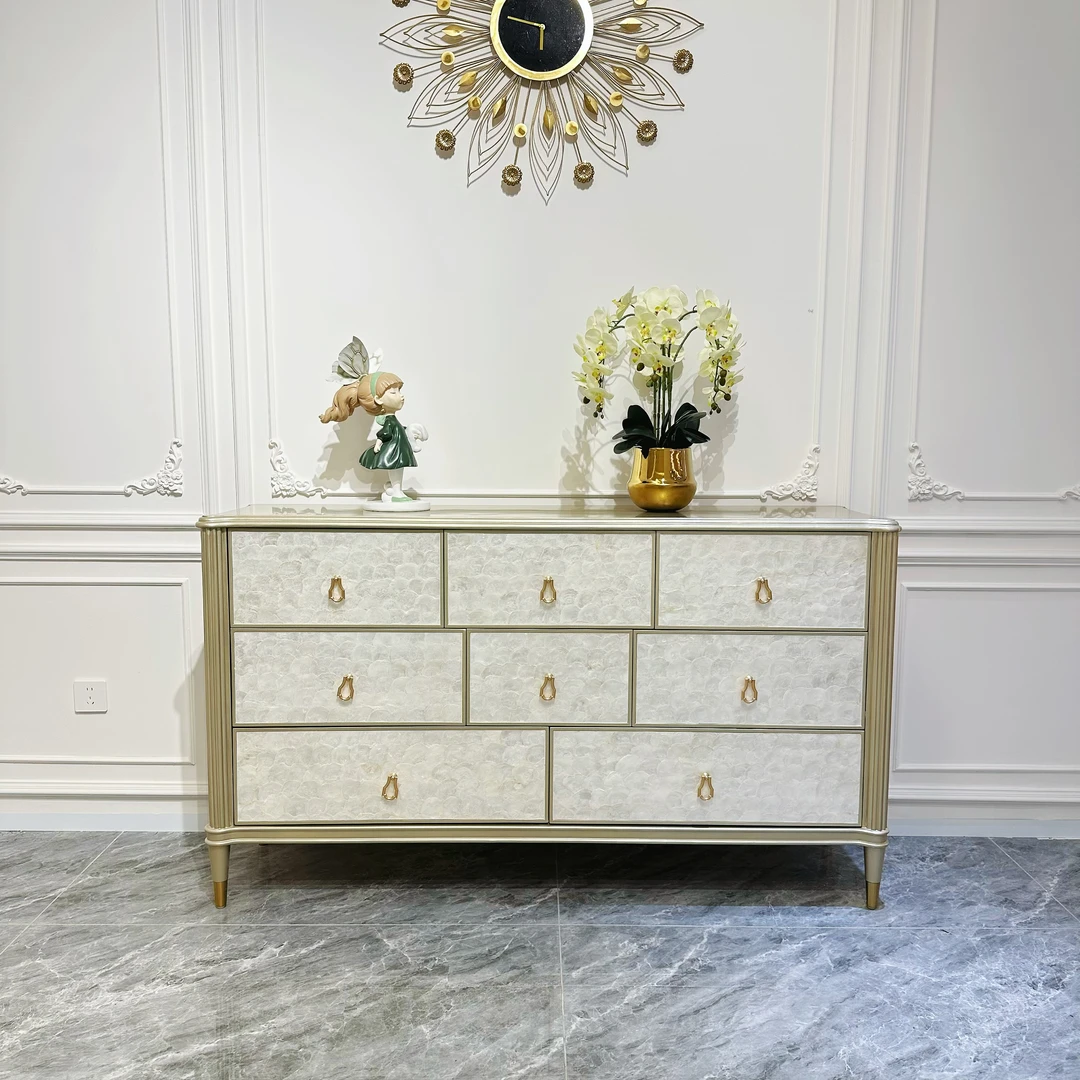 美式轻奢客厅橡木贝壳储物柜/抽屉式八斗柜/家用大容量斗橱/斗柜