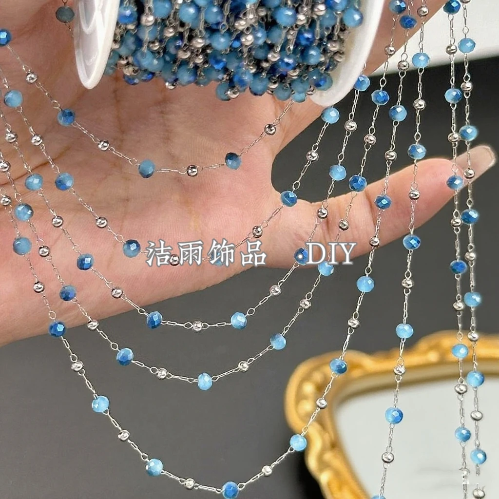 (洁雨饰品DIY)  S006  “灰雾恋”  渐变蓝水晶链条diy