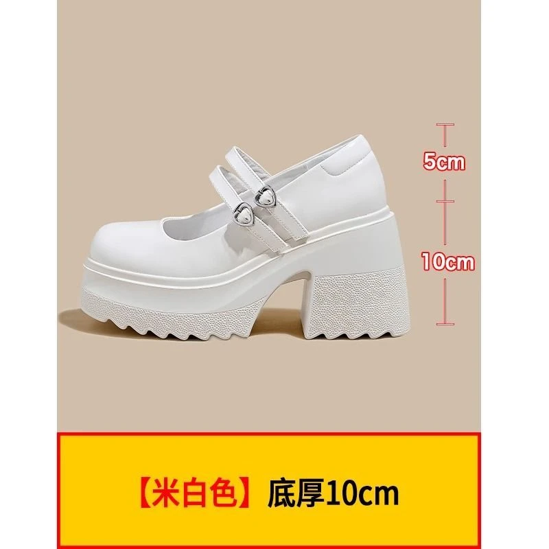 厚底粗跟淑女风玛丽珍浅口女鞋百搭真皮高跟春季10cm小个子单鞋子