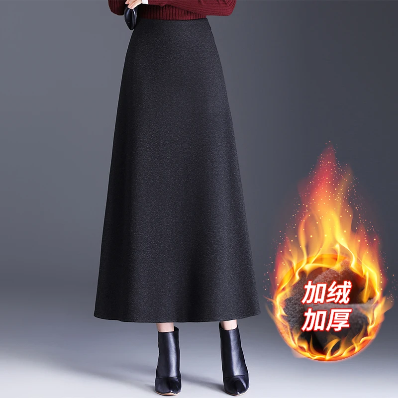 加绒冬季羊绒半身裙女2025新款高腰显瘦遮胯垂感a字长裙毛呢裙子
