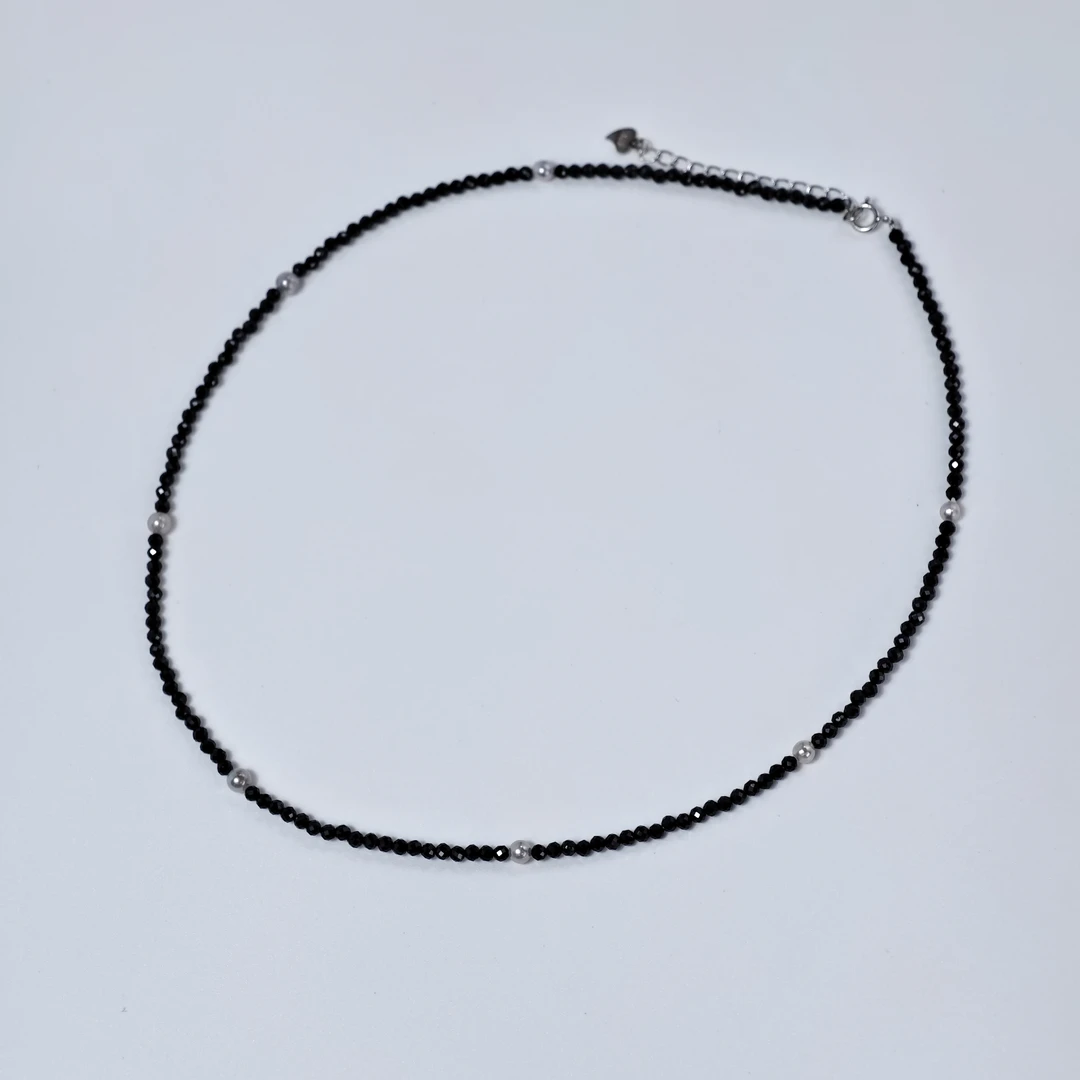 【四个姐专属】S925银真多麻尖晶石珍珠项链3-5MM手工白色时尚 WLF