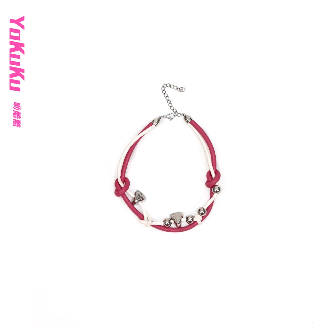 钛钢项链 （星河制造）小众手工编绳芭比粉锁骨链颈链