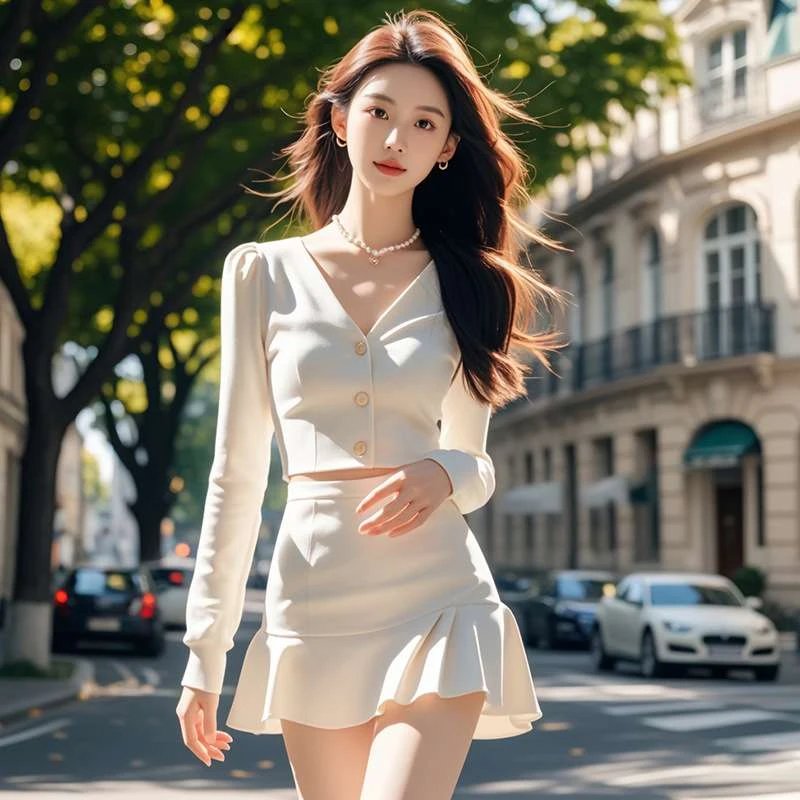 名媛小香风两件套女法式气质领单排扣长袖上衣鱼尾裙套装4714