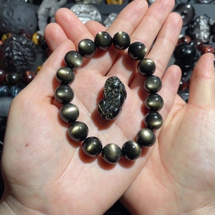 小***。黑曜岩未镶嵌手串
